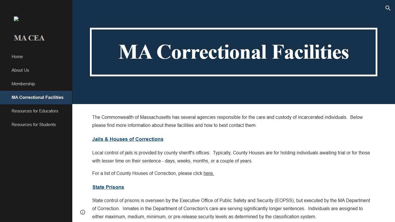 MA CEA - MA Correctional Facilities